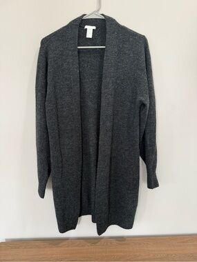 H&M Dark Charcoal Gray Open-Front Long Cardigan Sweater